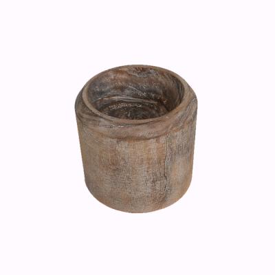 China Traditional Creative Desktop Small Round Plant Pot Solid Wood Container for sale