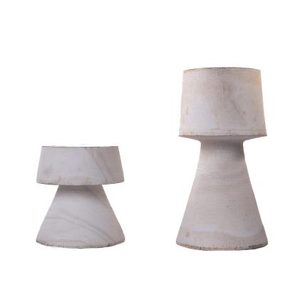 China Home Decor White Candle Holders for Pillar Candles, Rustic Farmhouse Wood Pillar Candlesticks Great for Any Table Top Mantel Set for sale