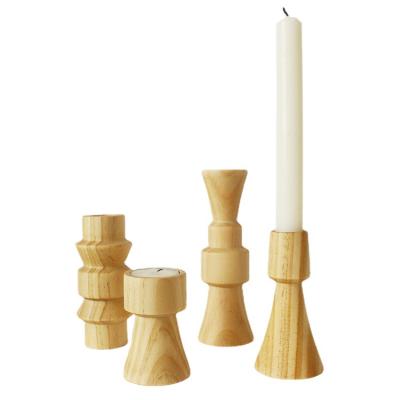 China Home Decor Wooden Candle Holder, Rustic Farmhouse Wooden Pillar Candlesticks Great for Any Table Top Mantel Set for sale