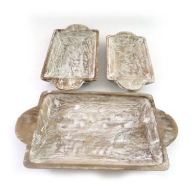 China Rustic 3PCS Wooden Whitewash Breakfast Trays Traditional Serving Trays with Handles for Food Eating Christmas Decor for sale