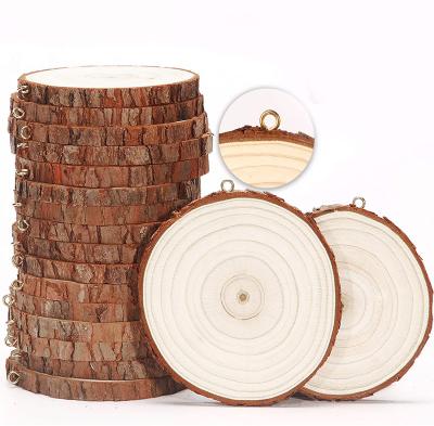 China China Natural Wood Slices 3.5-4 Inch Wood Slices Circles Christmas Crafts Wood Coaster Kit PreInstalled With Small Eye Screws for sale