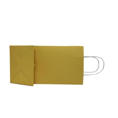 China Recyclable Custom Yellow Kraft Paper Shopping Bags With White Paper Hand Length Handle for sale