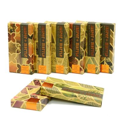 China Recycled Materials Eco Chocolate Bars Packaging Brown Folding Kraft Paper Boxes With Gold Foil for sale