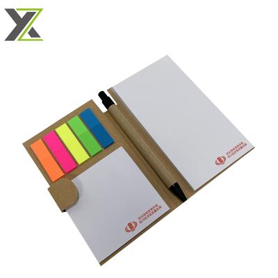 China Custom Logo Printing Kraft Paper Cover Memo Pad Self Adhesive Sticky Notes With Recycled Pen for sale