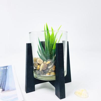 China Modern wholesale handmade glass pot with artificial succulent plants for home decoration for sale