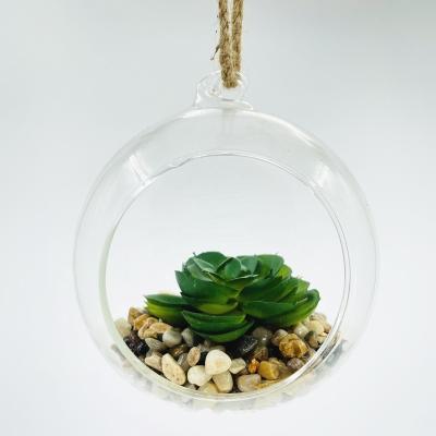 China Modern Hanging Type Glass Planter Pots With Lifelike Artificial Succulent Plants Handmade Glass Crafts For Home Decoration for sale