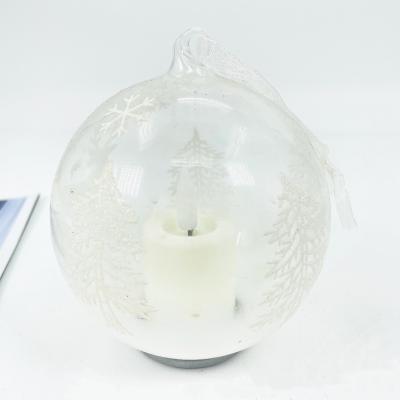 China Home Hanging Type Decration Glass Ball With Fake Candle Handmade Glass Crafts For Christmas Decoration for sale