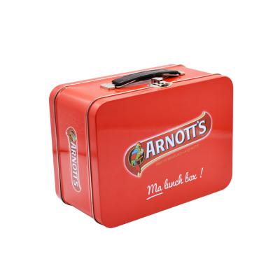 China Gift Customized Printing Kids Toy Lunch Gift Packing Metal Tin Box With Plastic Handle for sale