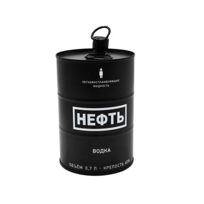 China Vodka Packing Factory Supply Round Oil Can Shape Vodka Liquor Spirits Packing Metal Tin Can for sale