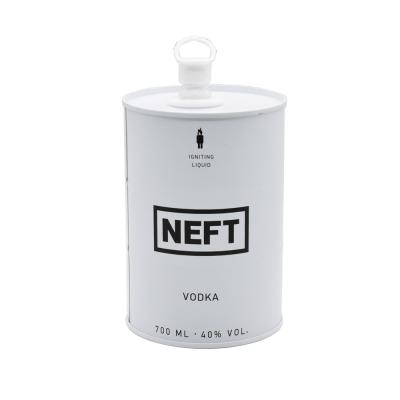 China Food Bespoke Unique Shape Food Grade Round Drink Can Shape Bucket Milk Candy Vodka Wine Packaging Tin Box for sale