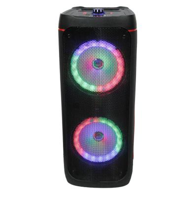 China USB/TF/FM/Blue tooth/TWS/remote/J-B-L new rechargeable wireless circle light 2021 hotsale dual 8inch party portable speaker with circle lights for sale