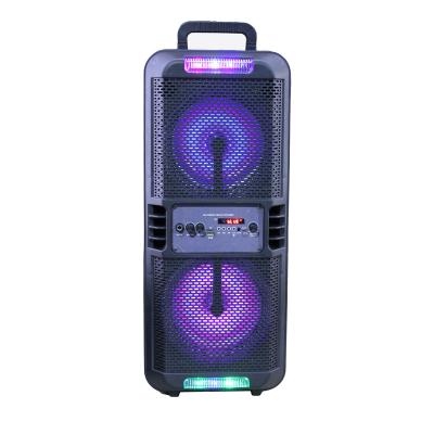 China USB/TF/FM/BLUE TOOTH/TWS/REMOTE/ HANDLE HANDLE /WIRED MIC hotsale dual 8inch portable party blue tooth speaker with LED lights for sale