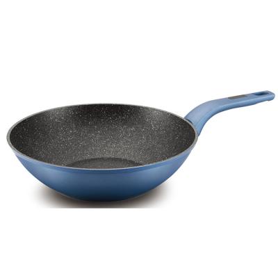 China Sustainable Custom Eco Friendly Forged Aluminum Non Induction Stick Frying Wok Pan With Marble Coating for sale