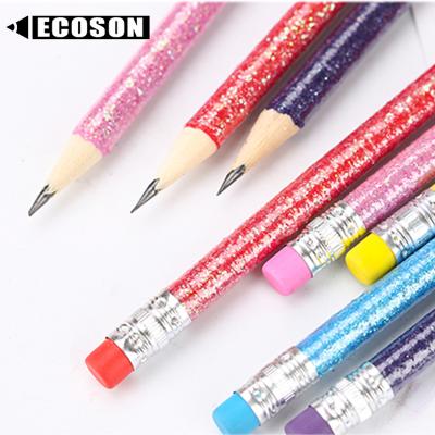 China Glitter Pencil With Eraser Graphite High Quality General Round Pencil Writing Drawing Wooden HB Glitter Shiny Pencil for sale