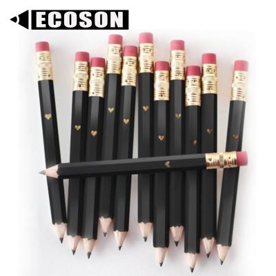 China Ideal For Score Keeping Short Promotional Black Colored Personalized Pencils Foil HB Wooden Hotel Wooden Promotional Pencil for sale