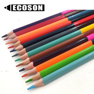 China Double-color core colored pencils Double-color triangular core wooden elephant lined double side color pencil wooden colored pencils for sale