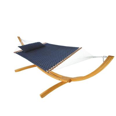 China Outdoor Furniture Cotton Wood Double Bar Quilted Canvas Portable Folding Hammock With Detachable Pillow for sale