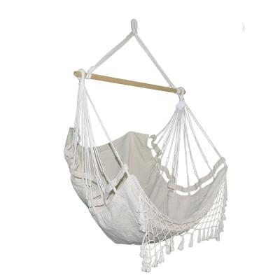 China Outdoor White Macrame Furniture Canvas Bedroom Wooden Hanging Swing Chair Garden for sale