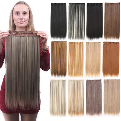 China Women Silky Straight Heat Resistant Fiber Synthetic Hair PiecesOne Piece Clip In Thick Ends Pulled Remy Clip In Hair Double Hair Extension for sale