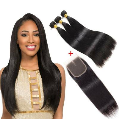 China 100% Virgin Hair Bundles Wholesale Indian Straight Hair Bundles With Closure Hair Bundles With Closure for sale