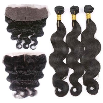 China Body Wave Human Remy Hair Extension Body Wave Weft Black With Swiss Headband Closure Natural 13*4 Lace Hair Extension Hair Bundles Seller for sale