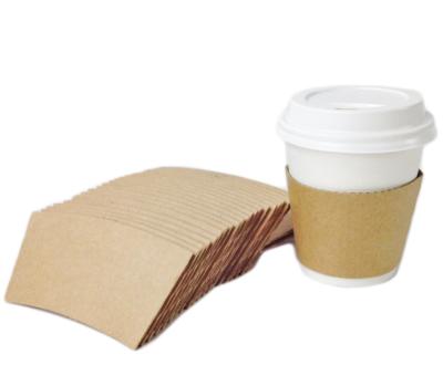 China Disposable Eco Friendly Biodegradable Kraft Paper Brown Hot Cup Sleeves For Coffee 8oz Disposable Cup Holder Sleeves Coffee Cup Paper Jackets for sale