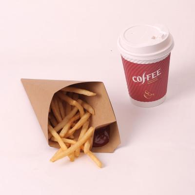 China Disposable Eco Friendly Biodegradable Paper Cones With Side Disposable Sauce Compartment Appetizer Food Cups for sale