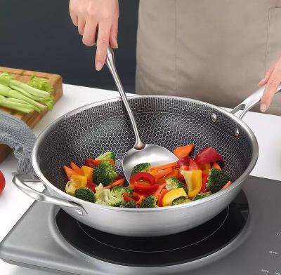 China 2021 Sustainable Hot Selling Non-Stick Chinese Work Stainless Steel Honeycomb Type Frying Pan for sale