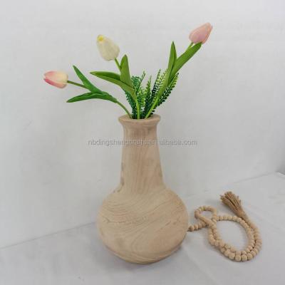 China Good quality contemporary factory directly stand paulownia wood spinning vase for table for sale