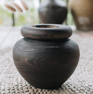 China Contemporary good quality of natural flower paulownia wood vase for plant/wooden unfinished round flower vase for table for sale