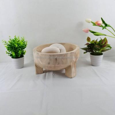 China China Style Natural Rustic Wood Craving Tray For Home Decor Bowl With Legs for sale