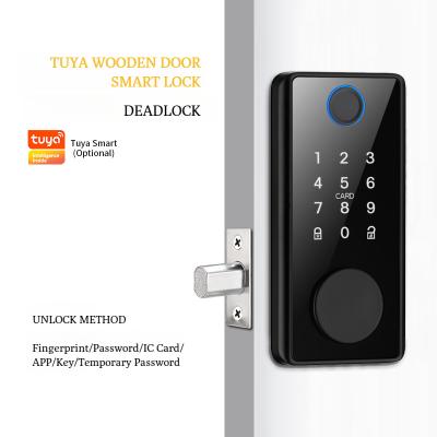 China New Tuya Wholesale Alluminum Alloy Smart Door Lock Key Card Deadbolt Keypad Lock Fingerprint And Code Door Lock for sale