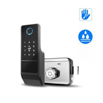 China Aluminum Alloy TTT Waterproof Smart Lock Rim Lock Card Fingerprint Smart Lock Steel Cylinder Key Cylinder Stainless For Garden for sale