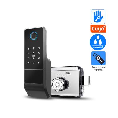 China Aluminum Alloy Tuya Wifi Smart Locks For Front Door Rainproof Backyard Keyless Door Lock With Fingerprint Double Sided Code for sale