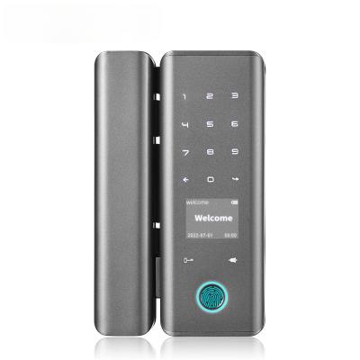 China Aluminum Alloy Tuya Wifi Office Glass Door APP Door Lock Smart Frameless Glass Door Fingerprint Code Lock With Screen for sale