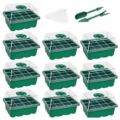 China 40# Plastic Tray Humidity Adjustable Switch Garden Seedling Pots Nursery Pots Seed Starter Trays Decor Accessories 10 Packs 12 Cells Per Tray for sale