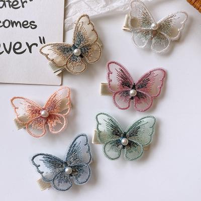 China Hot Selling New Fashion Handmade Super Cute Sweet Embroidered Transparent Butterfly Children Hair Clips for sale