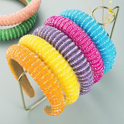 China 2021 Newest Fashion Spring Sponge Cute Color Yellow Headband For Girl Crystal Beads Hairband Wholesale for sale