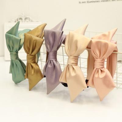 China Korean Style New Bright Silk Cloth Wide Women Hair Accessories For Cute Girl Side Bow Green Gray Headband Wholesale for sale