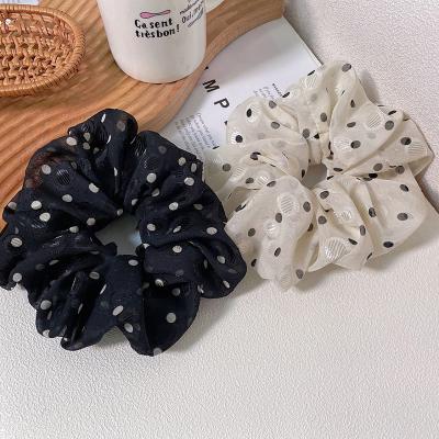 China Hot Selling New Fashion Cute Large Black White Polka Dot Hair Ties Ponytail Holder Scrunchies for sale