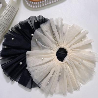 China Hot Selling New Fashion Temperament Pearl Mesh Large Hair Ties Ponytail Holder Scrunchies for sale