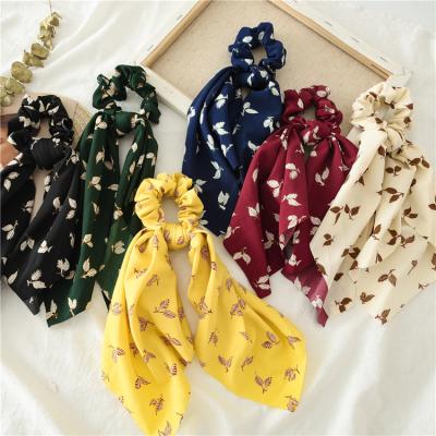 China Instagram New Women Elastic Rubber Bands Ponytail Holders Hair Accessories Big Scrunchies Leaf Printed Hair Tie for sale