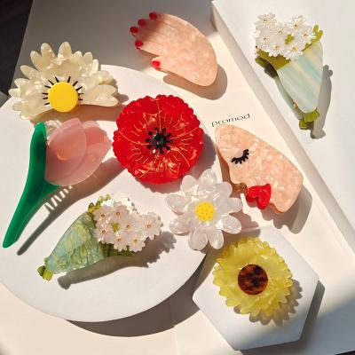 China Design Acetic Daisy Tulip Sunflower Rose Lips Face Hair Clip Claws Palm Flower Hairpin for Women New Hair Accessories for sale