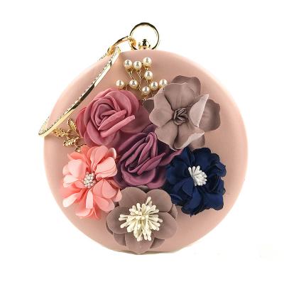 China Hard Classic Circular PU Grabs Flower Evening Clutch Bag Fashion Shiny Rhinestone Women Grab Purse For Wedding Party for sale