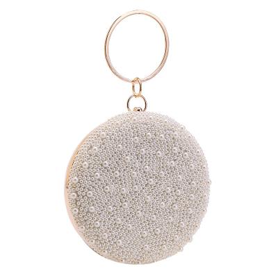 China Wholesale Hot Sale Hard Pearl Dinner Bags Sewing Beads Round Bag Rhinestone Handbag Clutch Evening Clutch Bag for sale