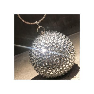 China Newest Women's Rhinestone Rhinestone Women Party Tassel Diamond Handbags Wedding Luxury Round Ball Ladies Silver Evening Clutch Bag for sale