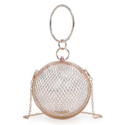 China Diamond Rhinestone Woman Evening Clutch Bags Purse Ladies Mesh Round Ball Hand Bag Alloy Fashion For Women for sale