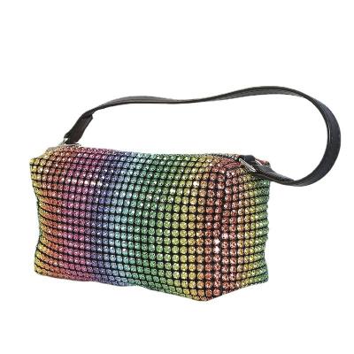 China Fashion soft popular rainbow rhinestone colorful Crystal Evening Bag Wang Party clutch pinch ladies handbag for sale