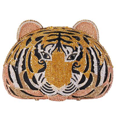 China Luxury Rhinestone Sparkle Fashion Tiger Ladies Evening Bag Rhinestones Even Women Clutches for sale