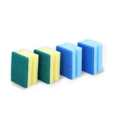 China Sustainable High Quality Square Shape Green-Blue Color Kitchen Hand Tool Dish Wash Handle Sponge Scrubber for sale